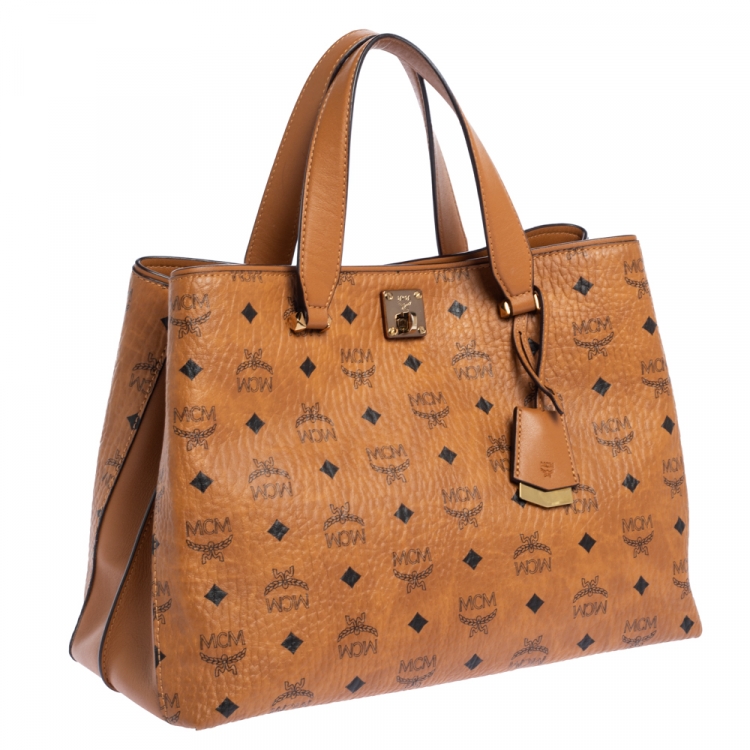 Pre Owned MCM Cognac Visetos Coated Canvas and Leather Klara Tote