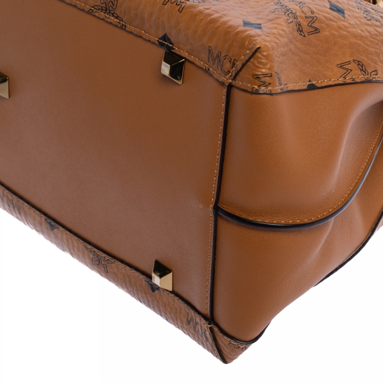 Pre Owned MCM Cognac Visetos Coated Canvas and Leather Klara Tote