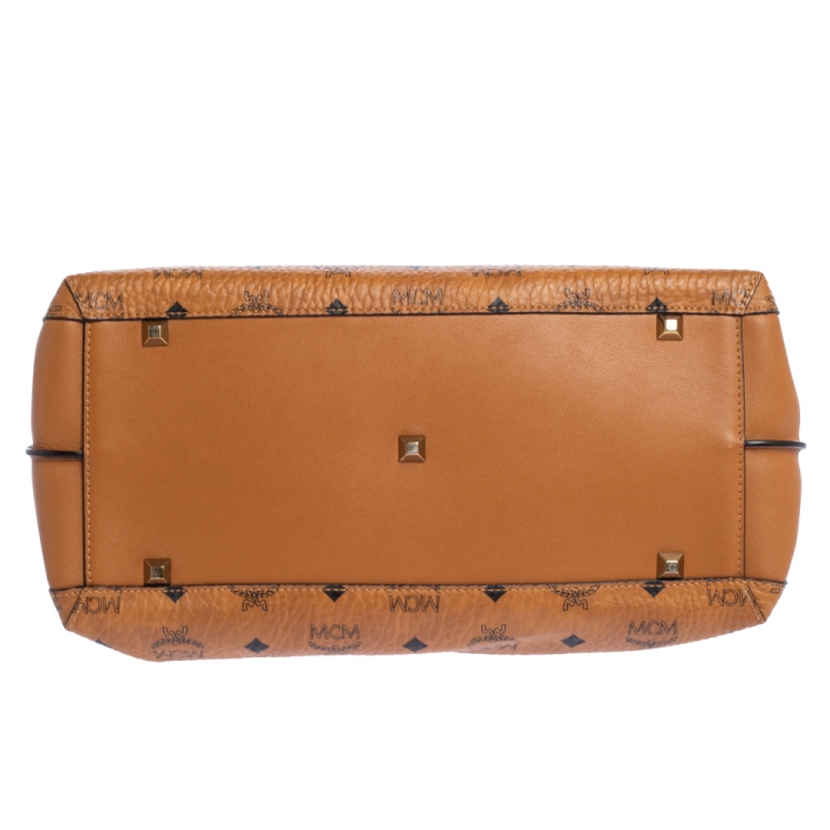 Pre Owned MCM Cognac Visetos Coated Canvas and Leather Klara Tote