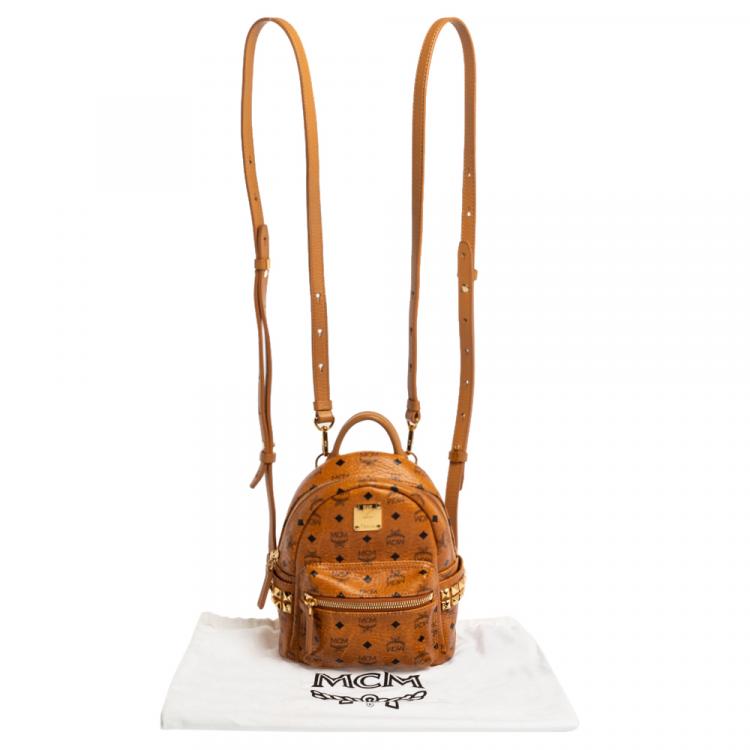 Pre Owned MCM Brown Visetos Coated Canvas X-Mini Bebe Boo Backpack