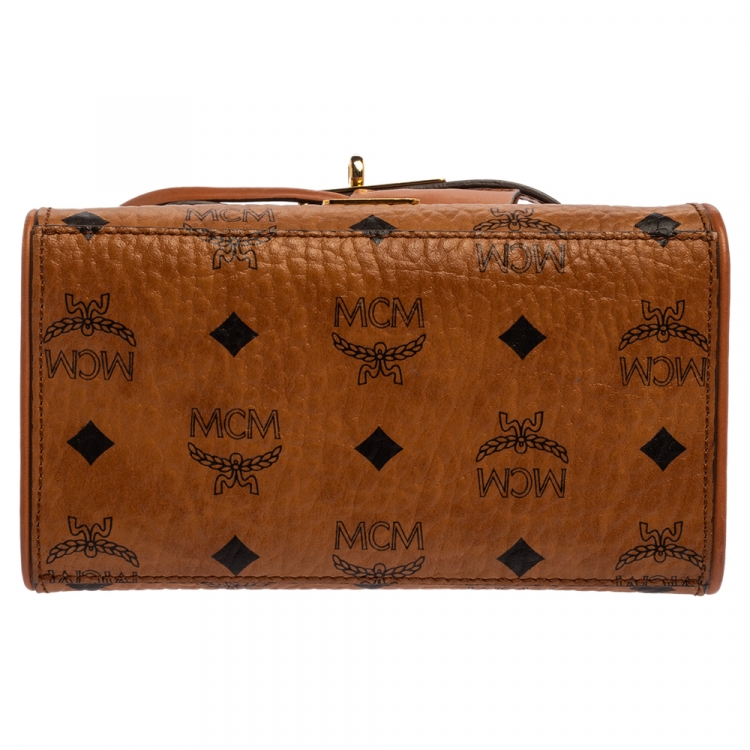 Pre Owned MCM Brown Visetos Canvas Mini Heritage Top Handle Bag