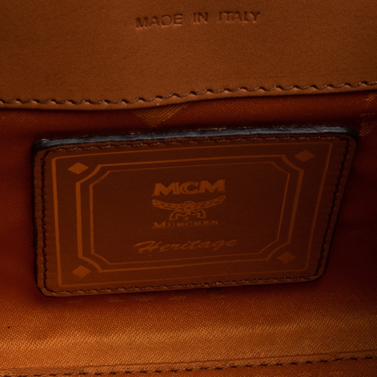 Pre Owned MCM Brown Visetos Canvas Mini Heritage Top Handle Bag