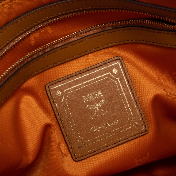 Pre Owned MCM Cognac Visetos Coated Canvas Pouch 