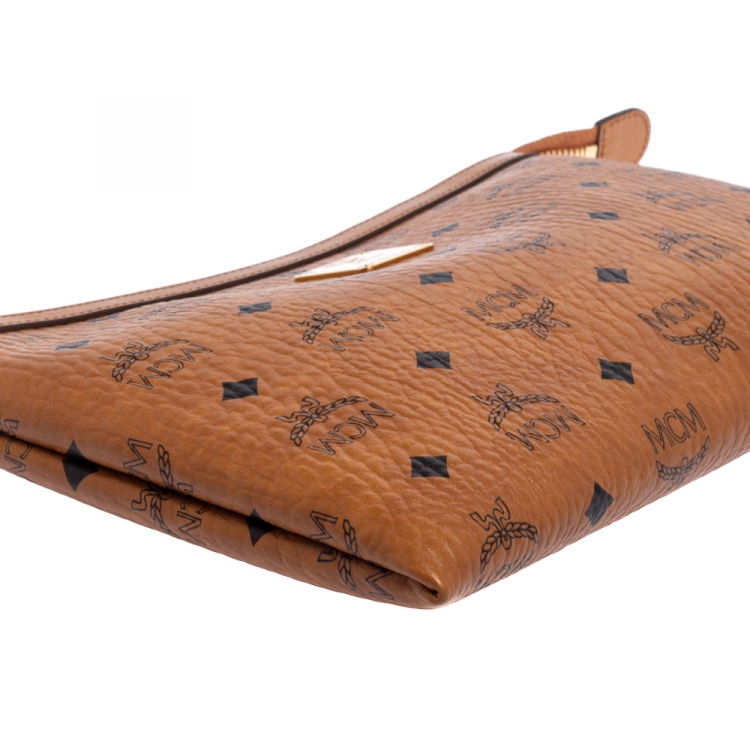 Pre Owned MCM Cognac Visetos Coated Canvas Pouch 