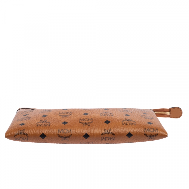 Pre Owned MCM Cognac Visetos Coated Canvas Pouch 