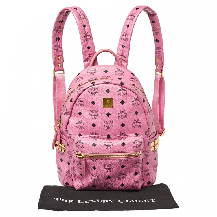 Pre Owned MCM Pink Visetos Coated Canvas and Leather Stud Stark Backpack