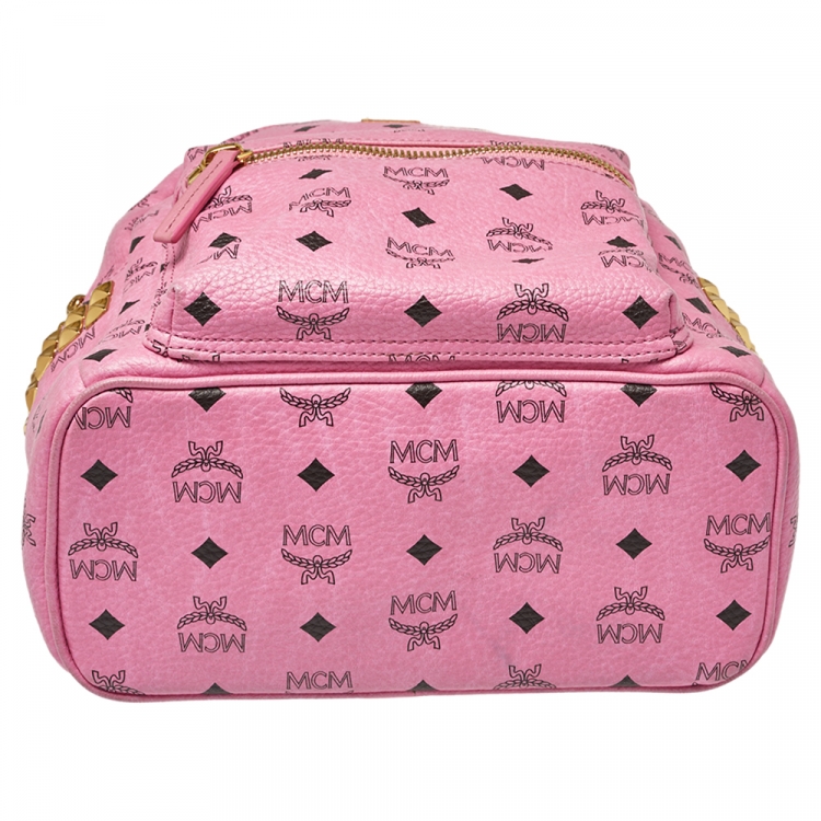 Pre Owned MCM Pink Visetos Coated Canvas and Leather Stud Stark Backpack