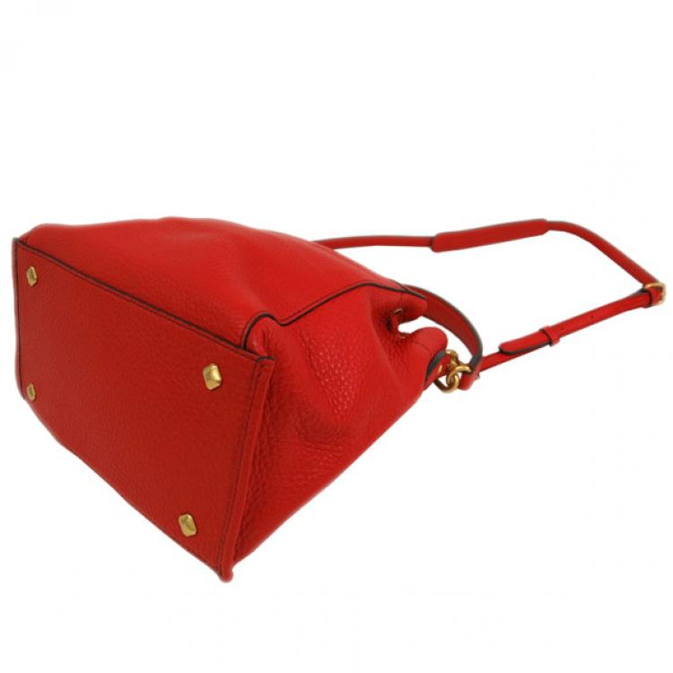 Pre Owned MCM Red Leather Drawstring Hobo