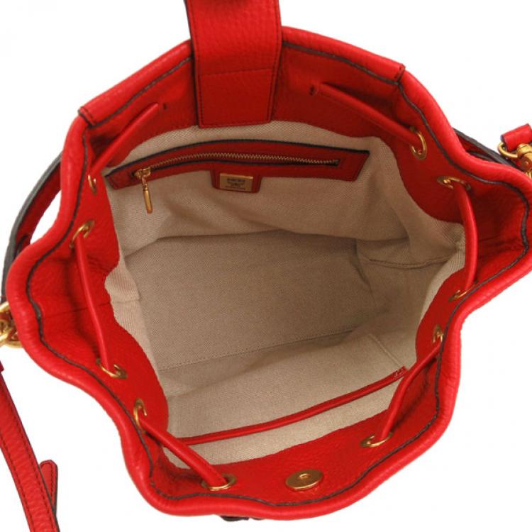 Pre Owned MCM Red Leather Drawstring Hobo