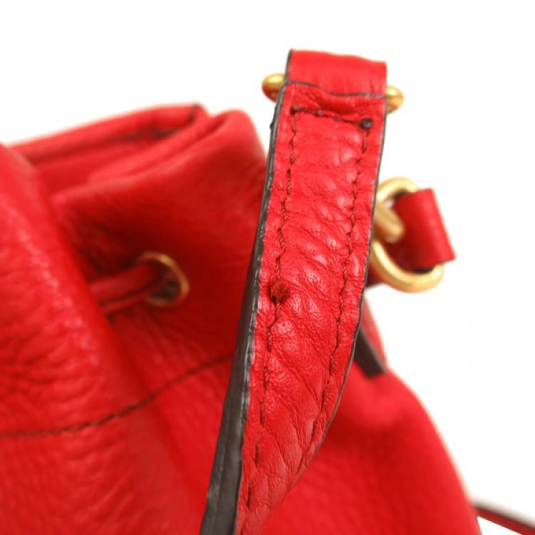 Pre Owned MCM Red Leather Drawstring Hobo