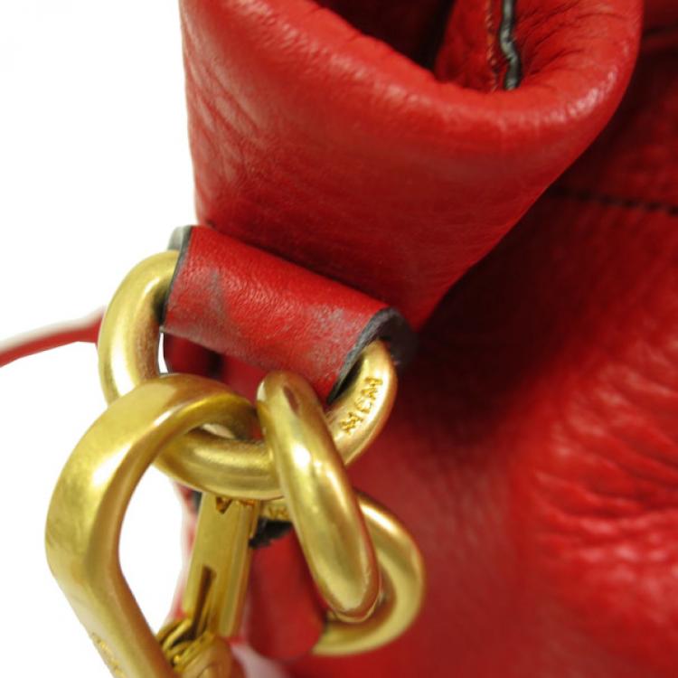 Pre Owned MCM Red Leather Drawstring Hobo