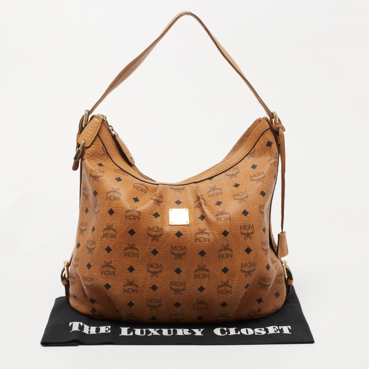 Pre Owned MCM Cognac Visetos Coated Canvas and Leather Hobo
