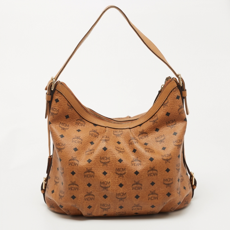 Pre Owned MCM Cognac Visetos Coated Canvas and Leather Hobo