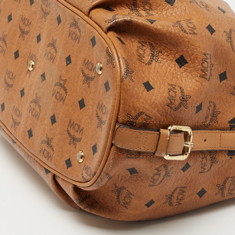 Pre Owned MCM Cognac Visetos Coated Canvas and Leather Hobo