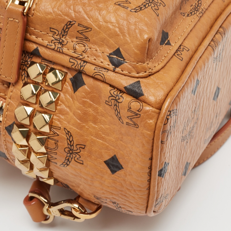 Pre Owned MCM Cognac Visetos Coated Canvas and Leather Mini Studded Stark-Bebe Boo Backpack