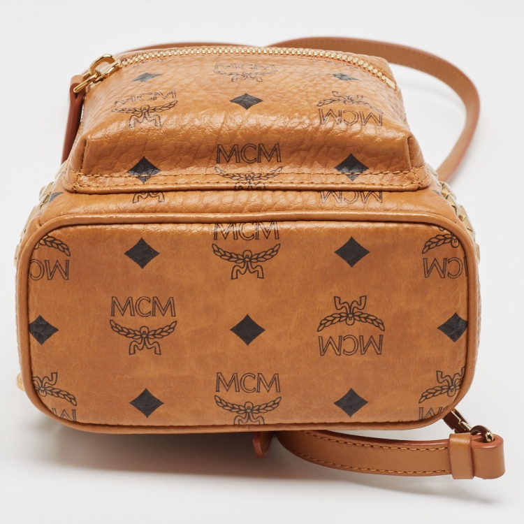 Pre Owned MCM Cognac Visetos Coated Canvas and Leather Mini Studded Stark-Bebe Boo Backpack