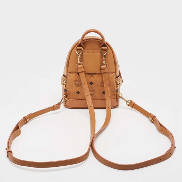 Pre Owned MCM Cognac Visetos Coated Canvas and Leather Mini Studded Stark-Bebe Boo Backpack
