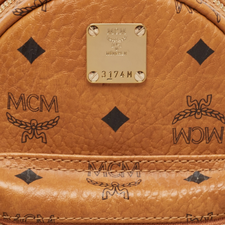 Pre Owned MCM Cognac Visetos Coated Canvas and Leather Mini Studded Stark-Bebe Boo Backpack