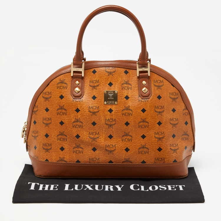 Pre Owned MCM Cognac Visetos Coated Canvas and Leather Dome Satchel