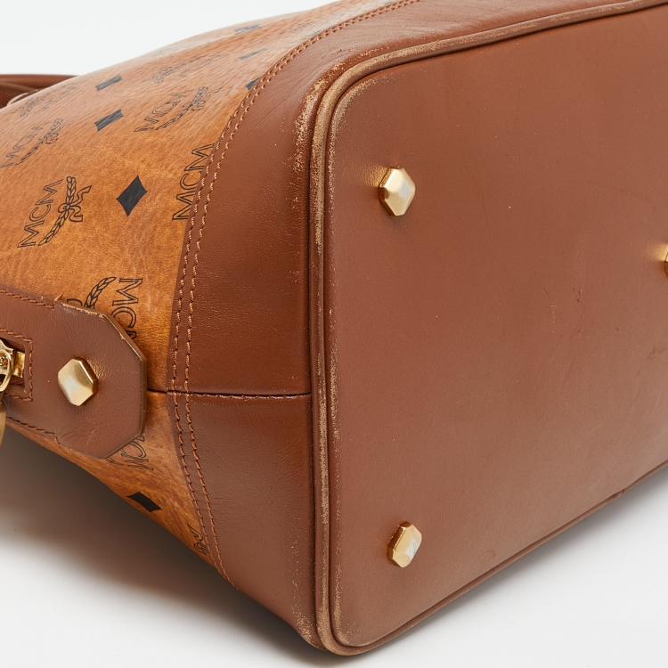 Pre Owned MCM Cognac Visetos Coated Canvas and Leather Dome Satchel