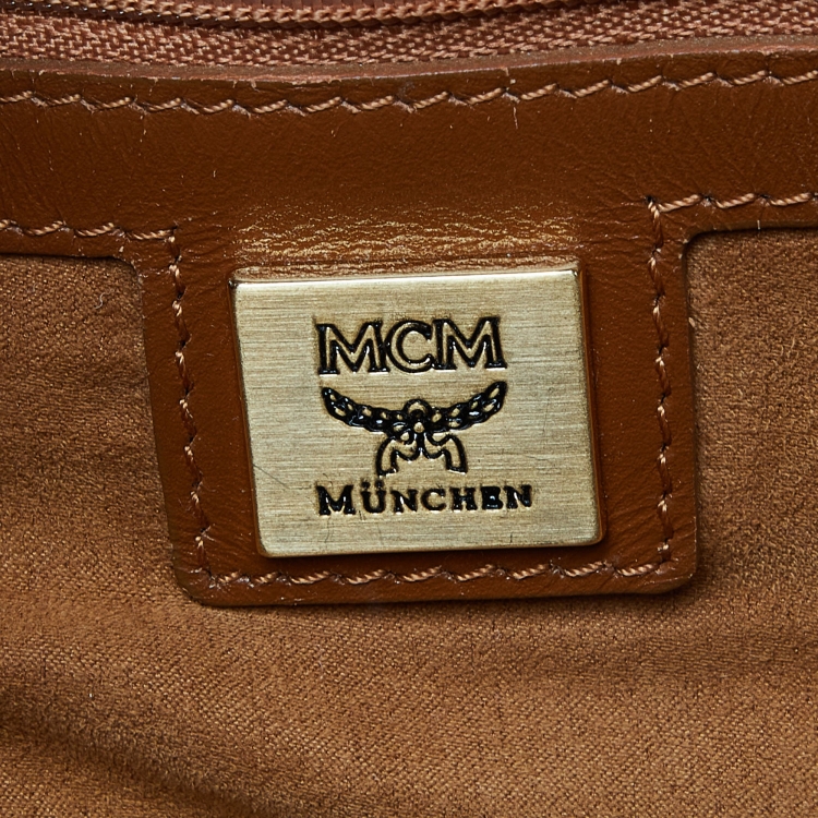 Pre Owned MCM Cognac Visetos Coated Canvas and Leather Dome Satchel