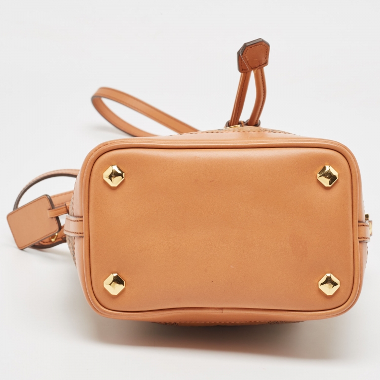 Pre Owned MCM Cognac Visetos Coated Canvas and Leather Mini Drawstring Bucket Bag