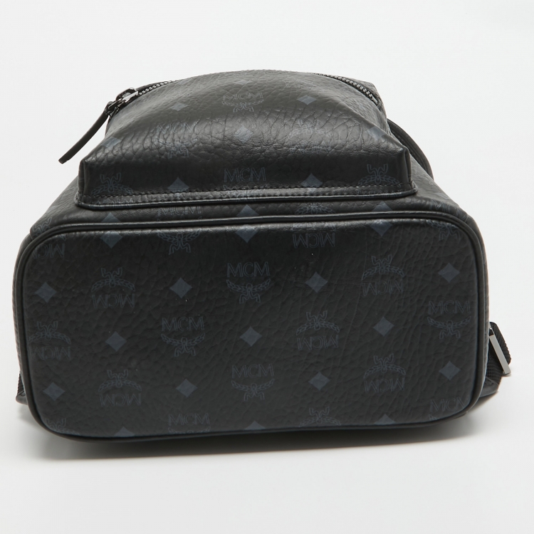Pre Owned MCM Black Visetos Coated Canvas Small Stark Studded Backpack