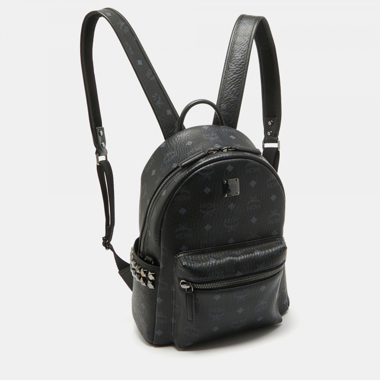 Pre Owned MCM Black Visetos Coated Canvas Small Stark Studded Backpack