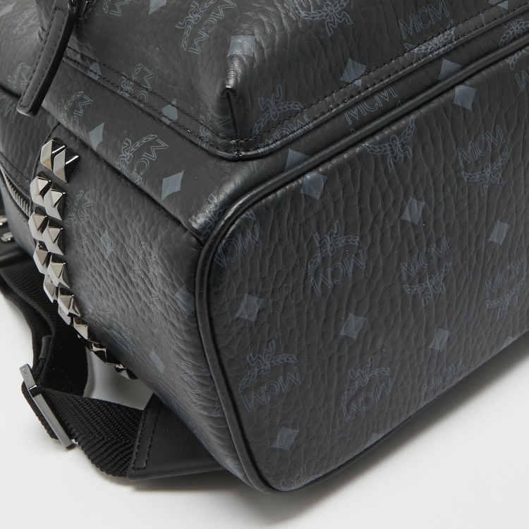 Pre Owned MCM Black Visetos Coated Canvas Small Stark Studded Backpack