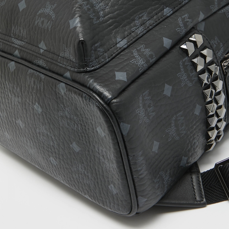 Pre Owned MCM Black Visetos Coated Canvas Small Stark Studded Backpack
