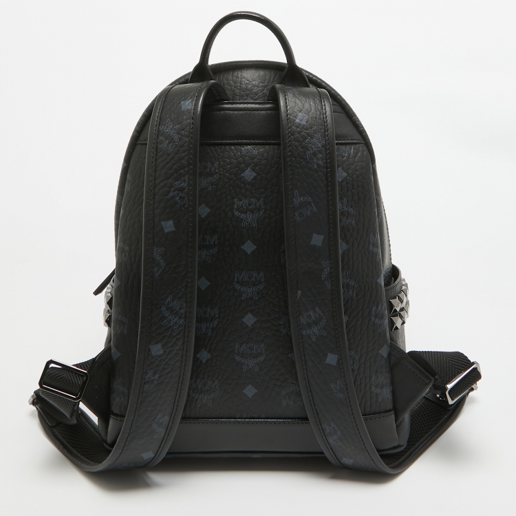 Pre Owned MCM Black Visetos Coated Canvas Small Stark Studded Backpack