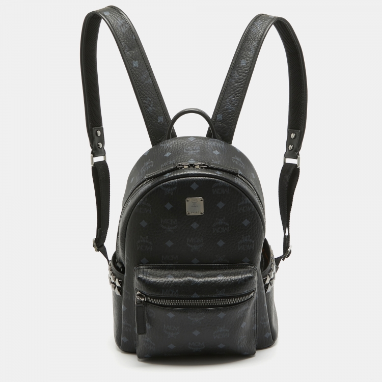 Pre Owned MCM Black Visetos Coated Canvas Small Stark Studded Backpack