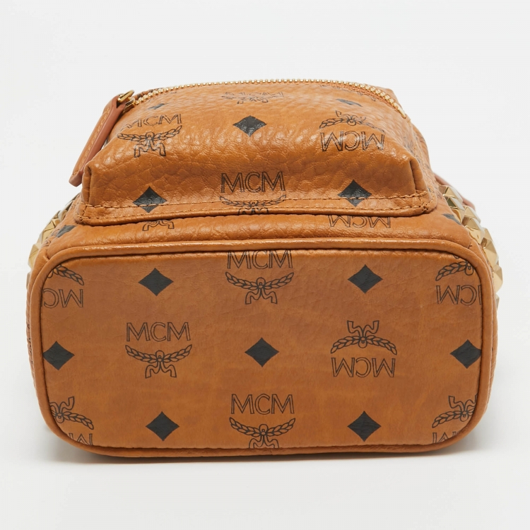 Pre Owned MCM Cognac Visetos Coated Canvas Mini Studded Stark Backpack