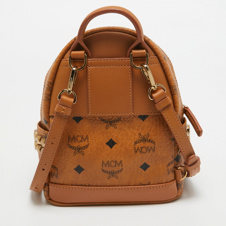 Pre Owned MCM Cognac Visetos Coated Canvas Mini Studded Stark Backpack