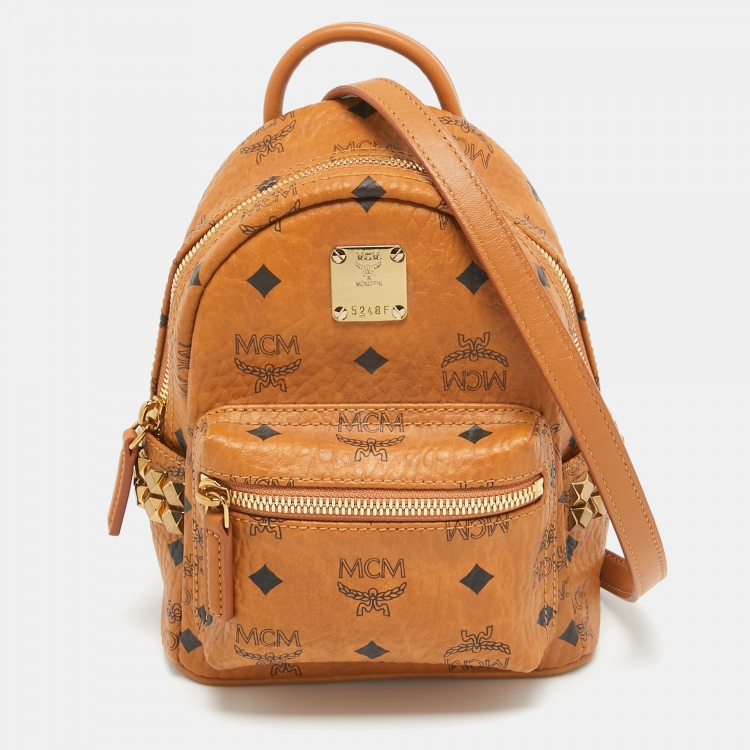 Pre Owned MCM Cognac Visetos Coated Canvas Mini Studded Stark Backpack