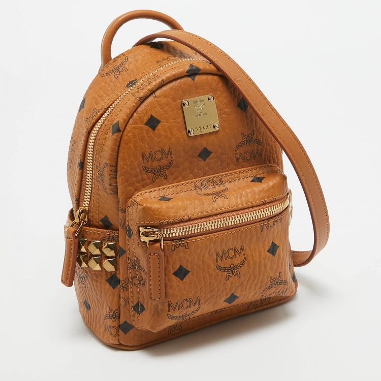 Pre Owned MCM Cognac Visetos Coated Canvas Mini Studded Stark Backpack