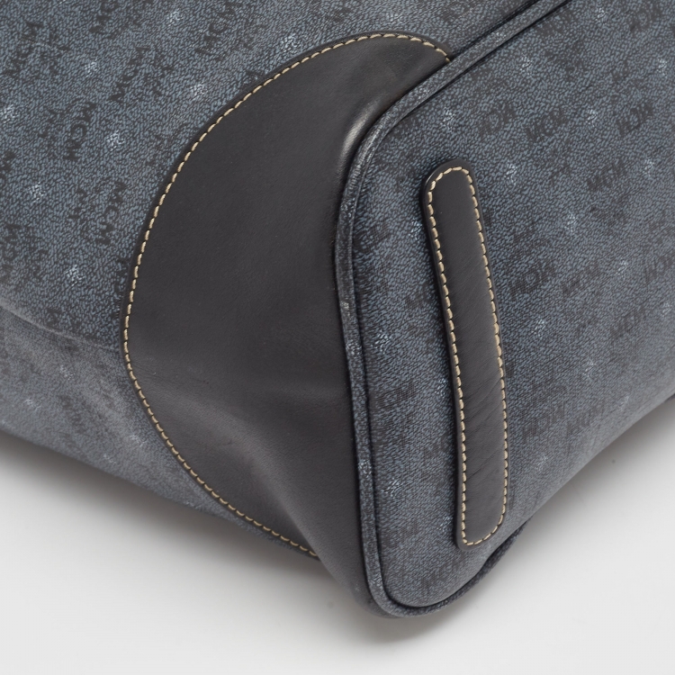 Pre Owned MCM Navy Blue/Black Visetos Coated Canvas and Leather Open Tote