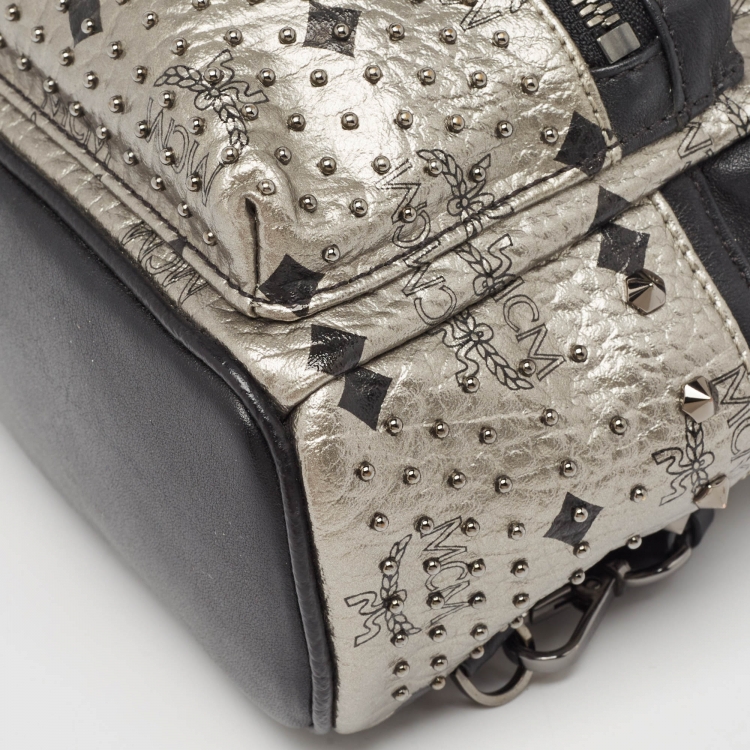 Pre Owned MCM Black/Grey Leather Mini Studded Stark Backpack