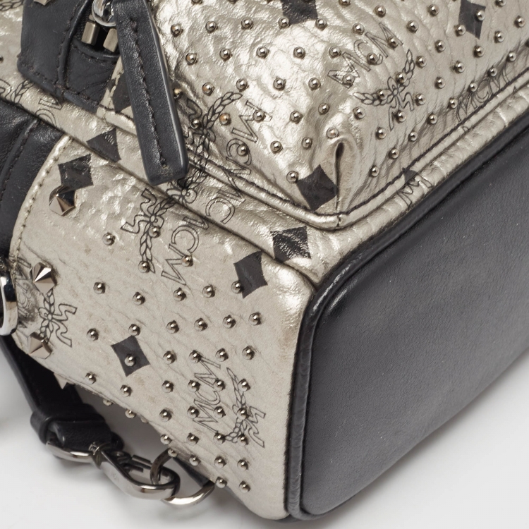 Pre Owned MCM Black/Grey Leather Mini Studded Stark Backpack