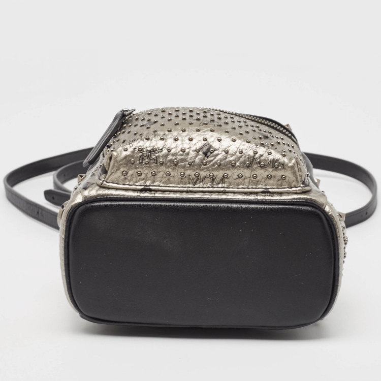 Pre Owned MCM Black/Grey Leather Mini Studded Stark Backpack