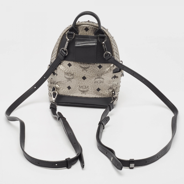 Pre Owned MCM Black/Grey Leather Mini Studded Stark Backpack