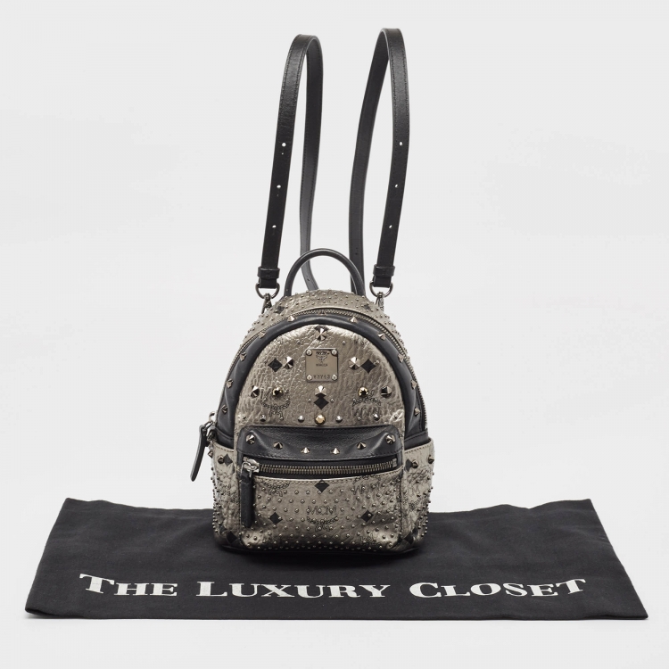Pre Owned MCM Black/Grey Leather Mini Studded Stark Backpack