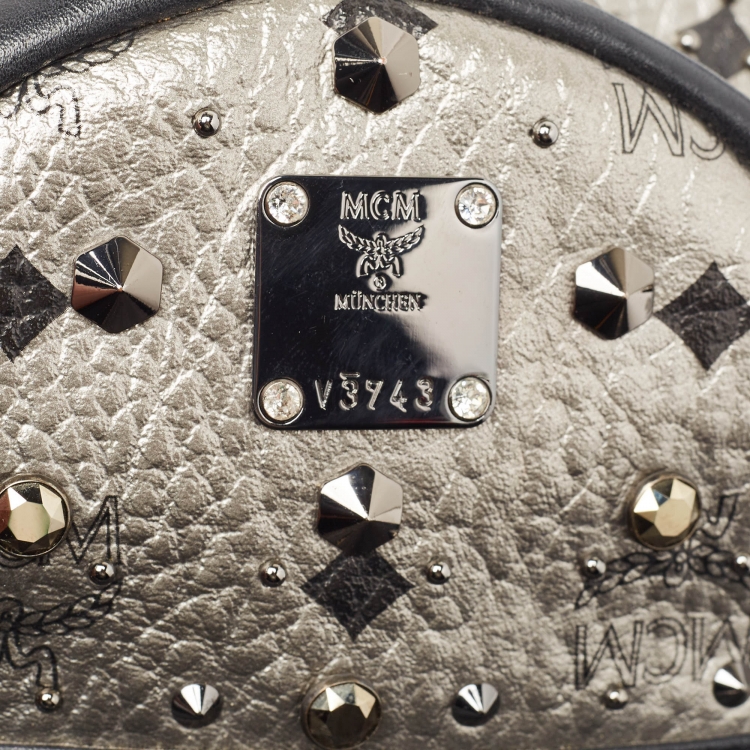 Pre Owned MCM Black/Grey Leather Mini Studded Stark Backpack
