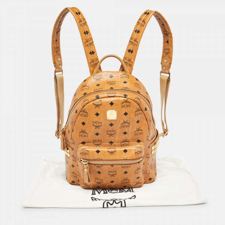 Pre Owned MCM Cognacn Visetos Coated Canvas and Leather Studs Stark Backpack