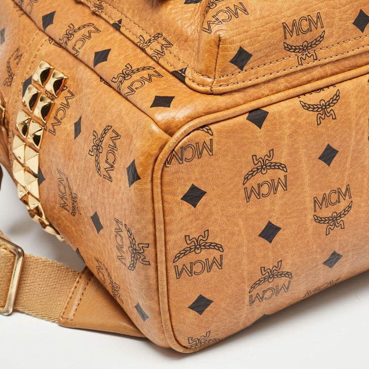 Pre Owned MCM Cognacn Visetos Coated Canvas and Leather Studs Stark Backpack