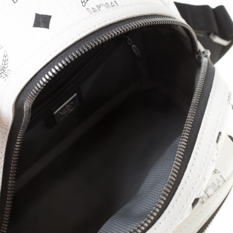 Pre Owned MCM White/Black Signature Leather Stark Side Studs Bebe Boo Backpack 