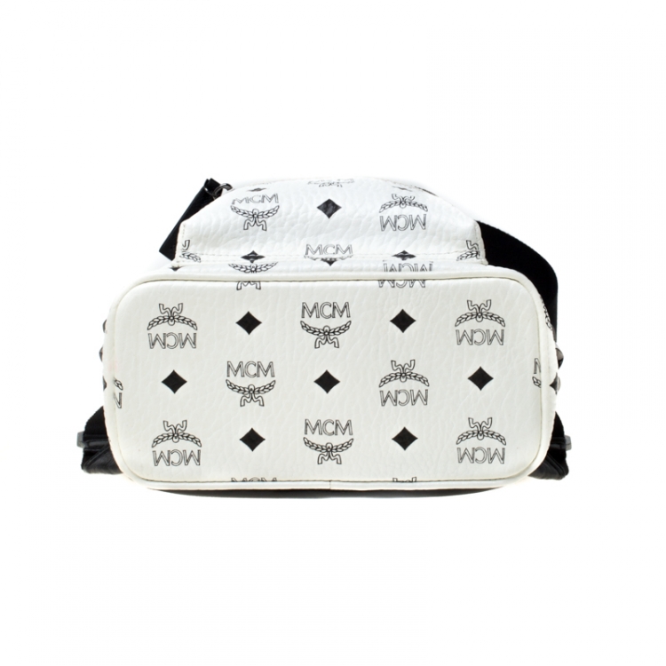 Pre Owned MCM White/Black Signature Leather Stark Side Studs Bebe Boo Backpack 