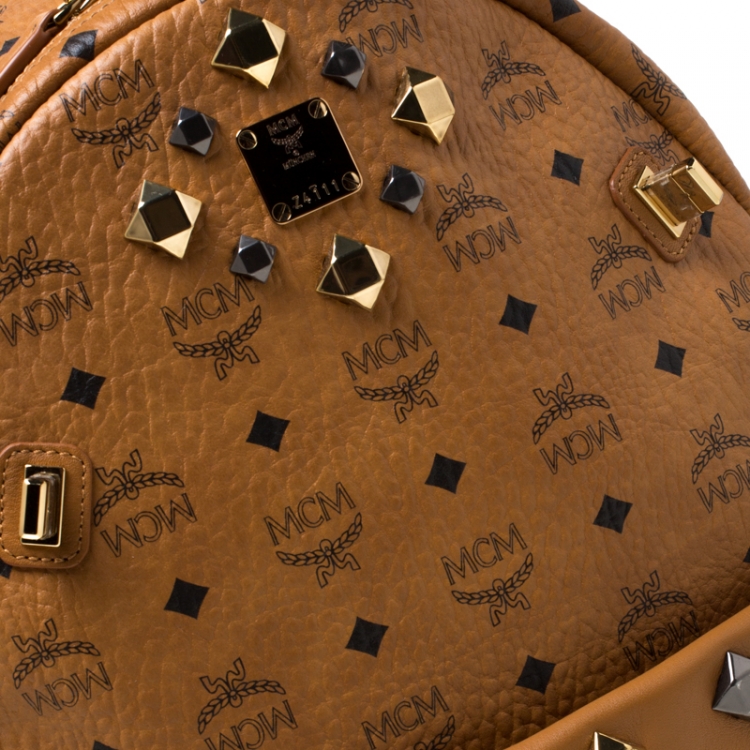 Pre Owned MCM Cognac Visetos Coated Canvas Medium Studs Stark Backpack