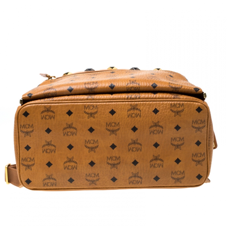 Pre Owned MCM Cognac Visetos Coated Canvas Medium Studs Stark Backpack
