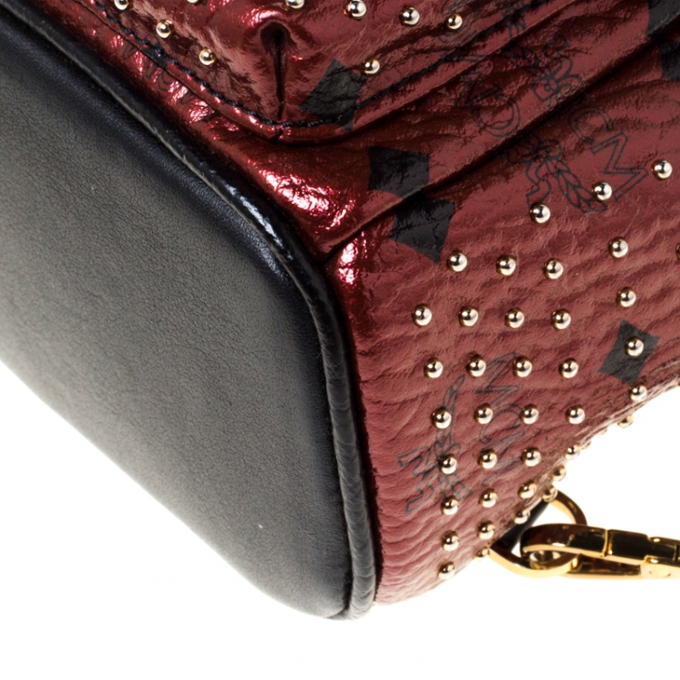 Pre Owned MCM Burgundy/Black Leather X Mini Studded Strak-Bebe Boo Backpack